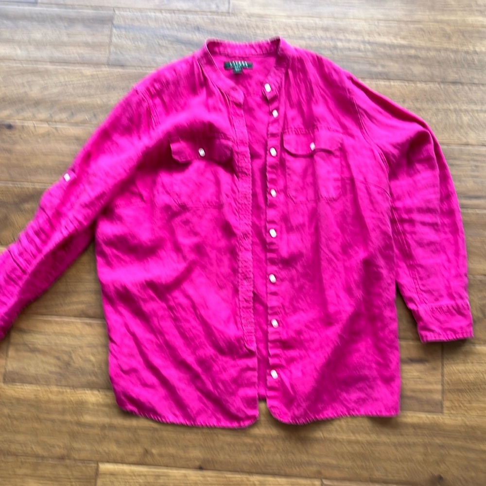 Lauren Ralph Lauren Women’s Linen Shirt - Pink - 1X